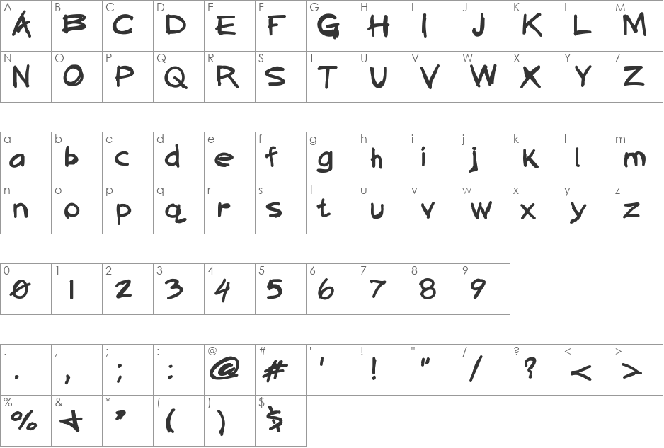 QuickAsABunny font character map preview