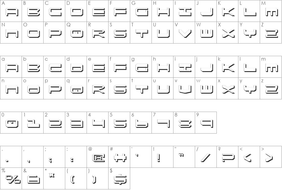 QuickGear Shadow font character map preview