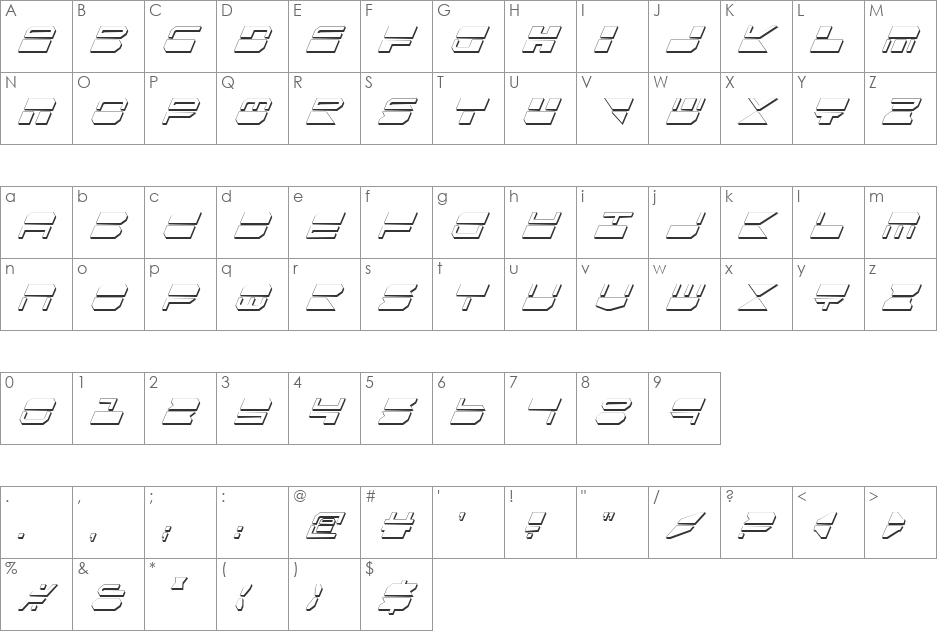 Quickmark Cond Shadow Ital font character map preview