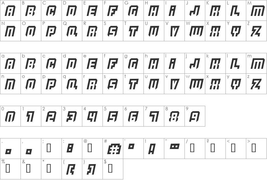 Quicksilver font character map preview