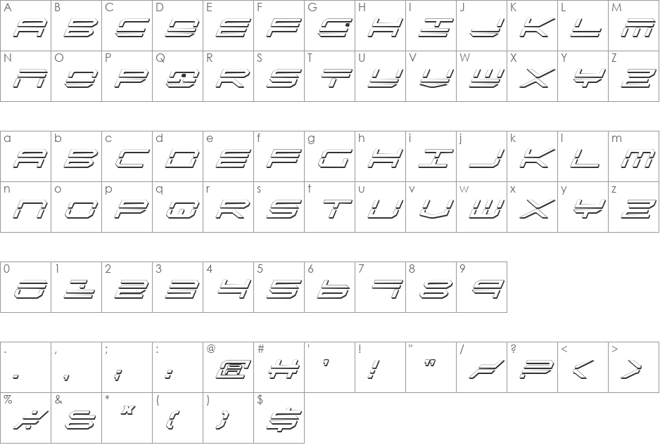 QuickStrike Shadow Italic font character map preview