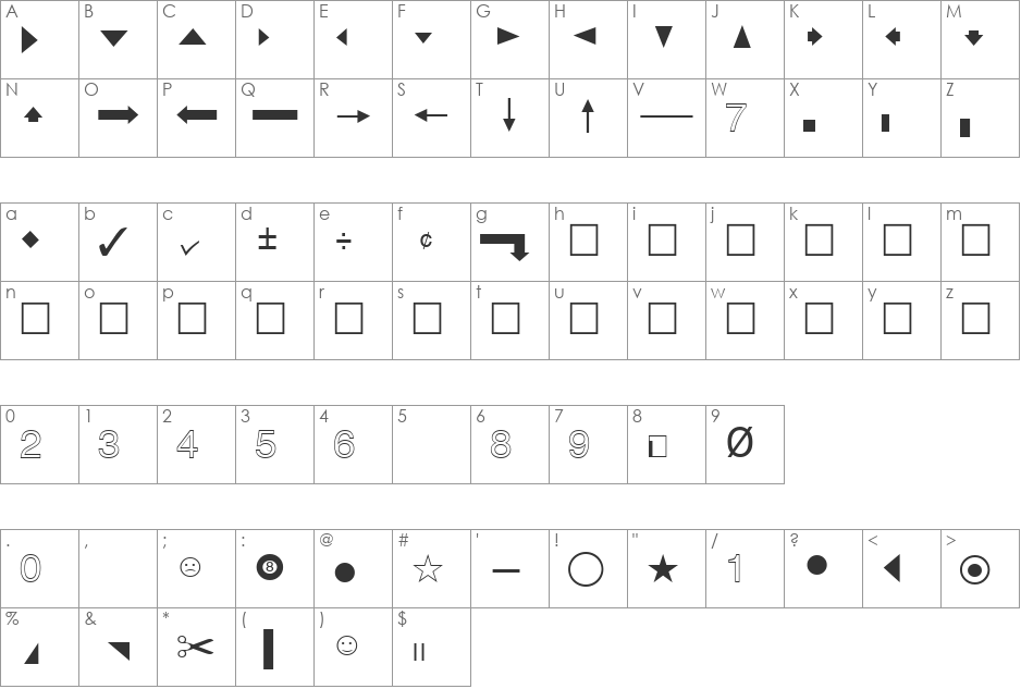QuickType II Pi font character map preview