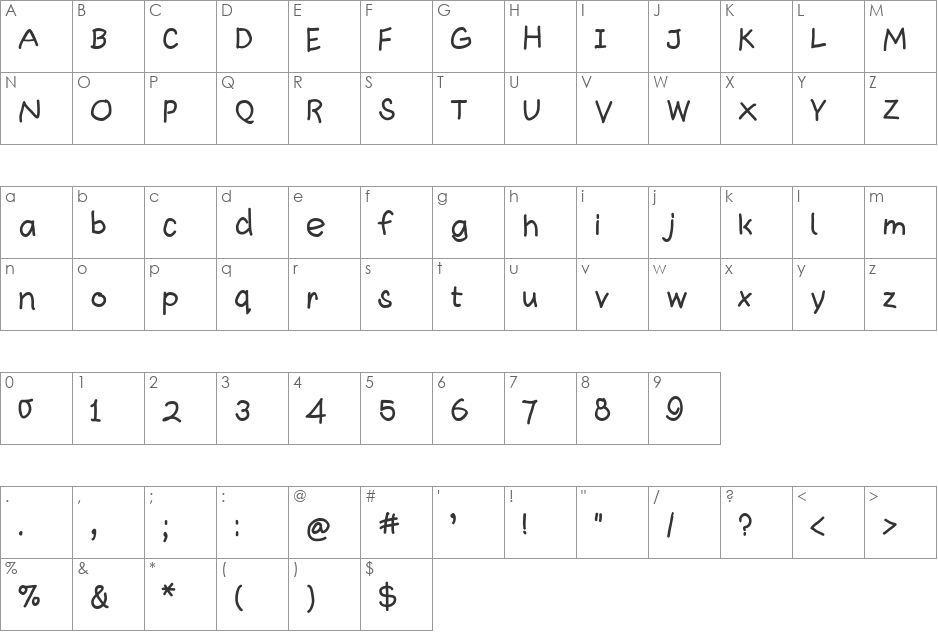 QuickWritten font character map preview
