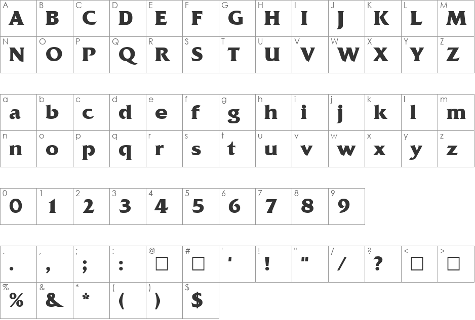 QuidBold font character map preview