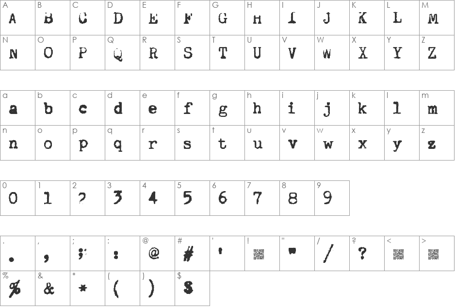 QuietTyper font character map preview