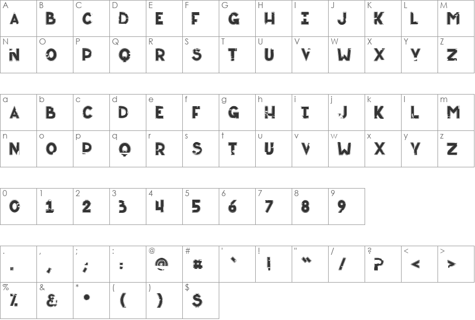 Badcab font character map preview