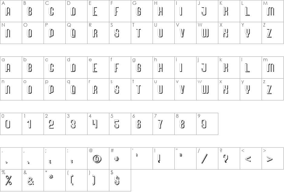 Quimbie 3D font character map preview