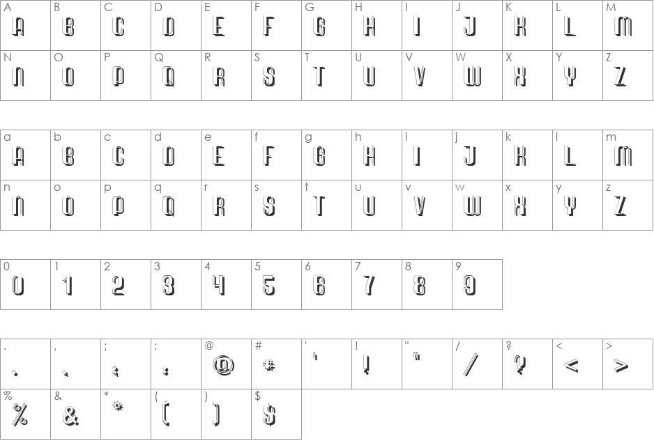 Quimbie Shaddow font character map preview