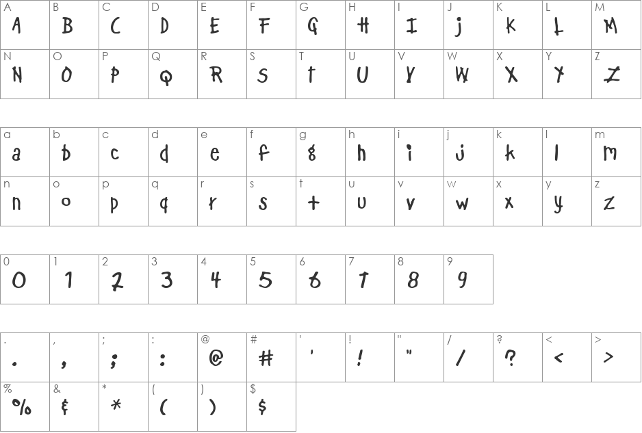 BadDog font character map preview
