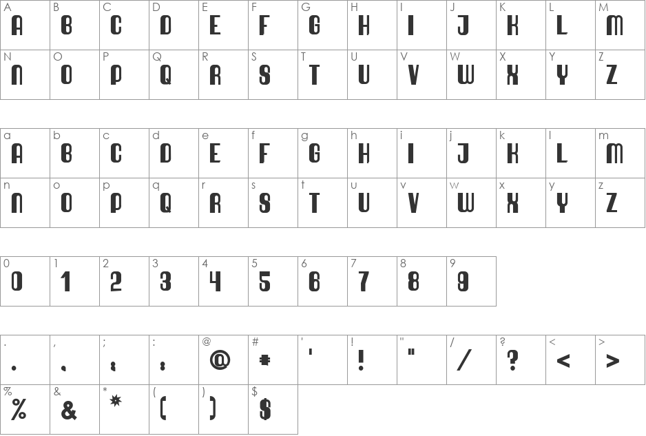 Quimbie UH font character map preview
