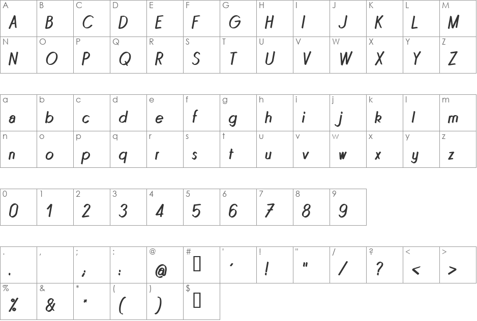 Quincaille font character map preview