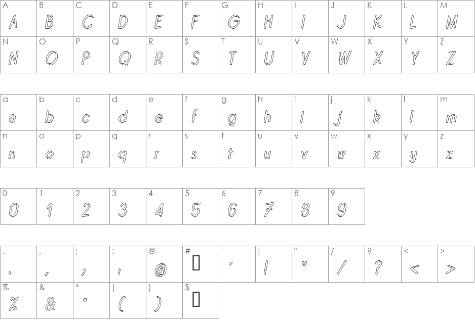 Quincaille font character map preview