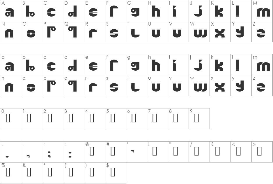 Quinkie font character map preview