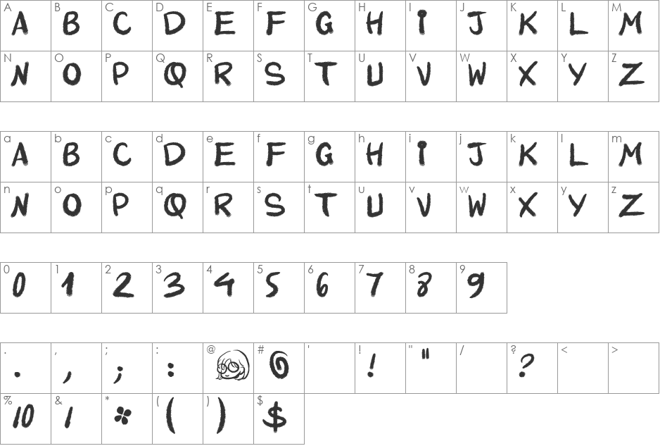 QuinquennialHK  font character map preview