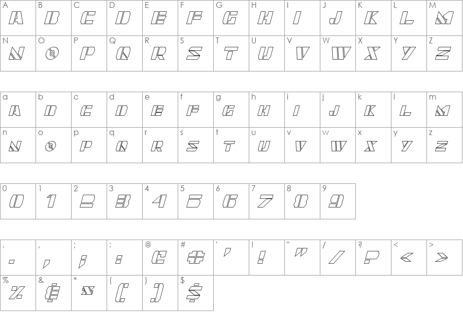 Quintanar font character map preview