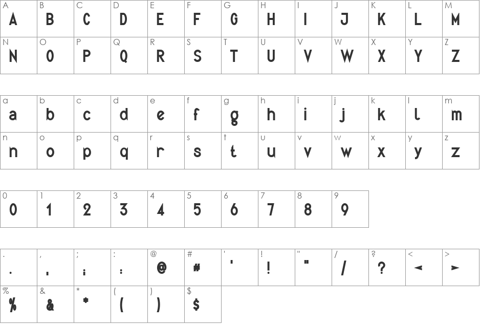 Quirkus font character map preview