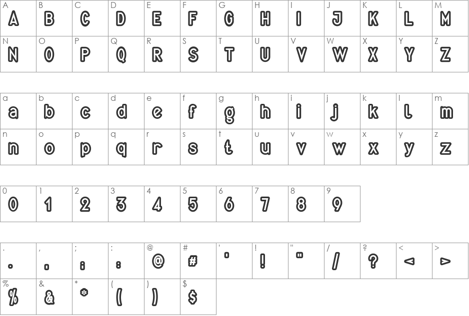 Quirkus Out font character map preview