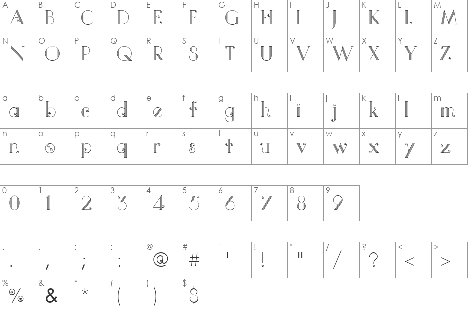 Quito Colonial LT Medium font character map preview