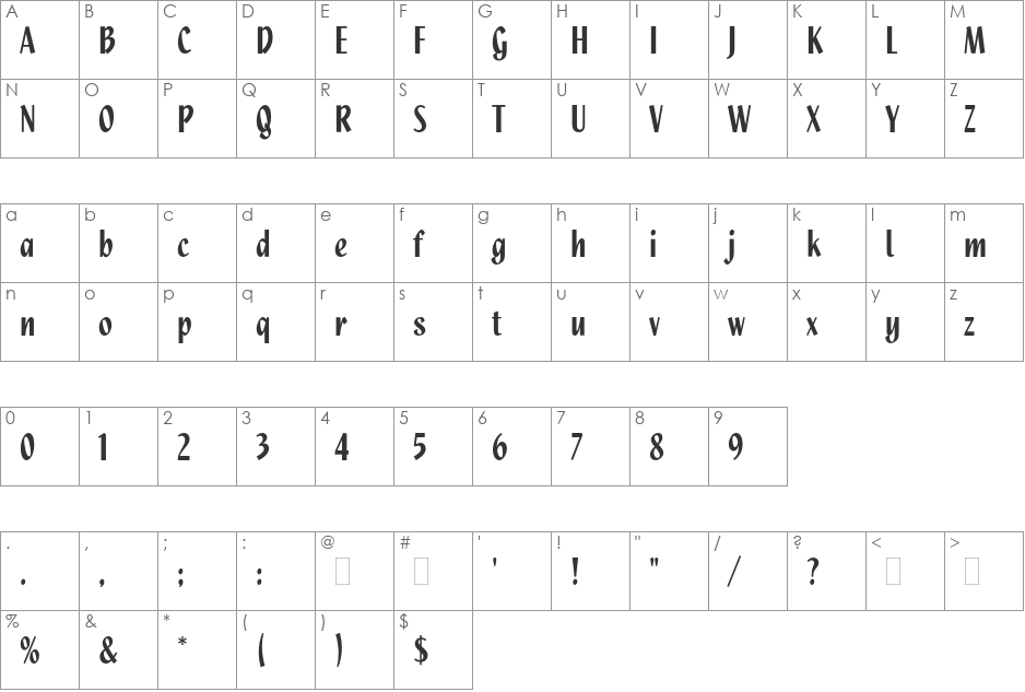 Quixley font character map preview