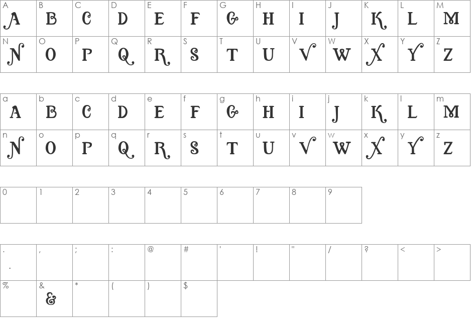 Quixotic font character map preview