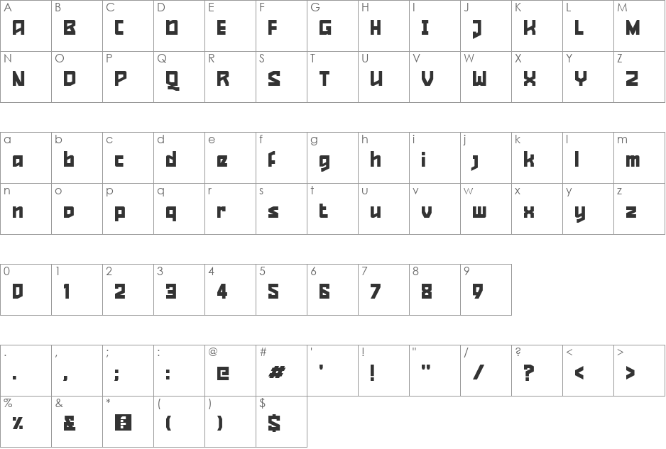 Quizzical Pitch font character map preview