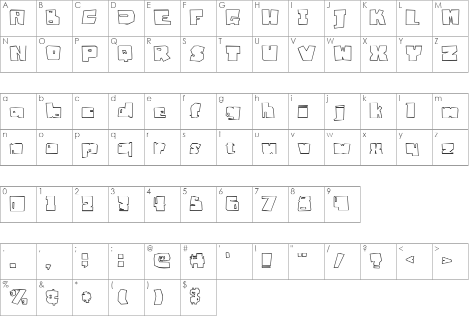 Badger Fatboy Outline font character map preview