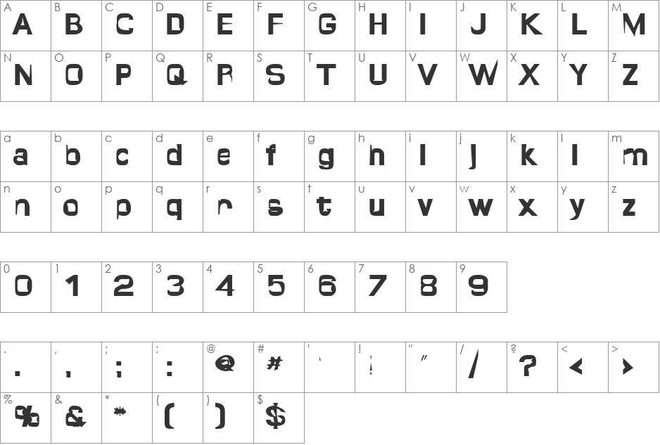 Quropa font character map preview