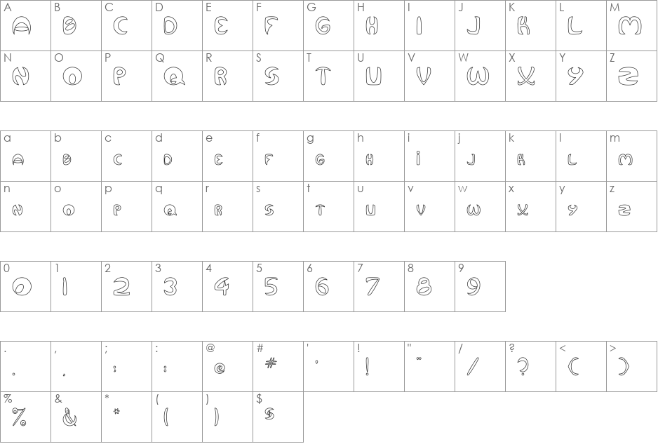 Qurve Hollow font character map preview