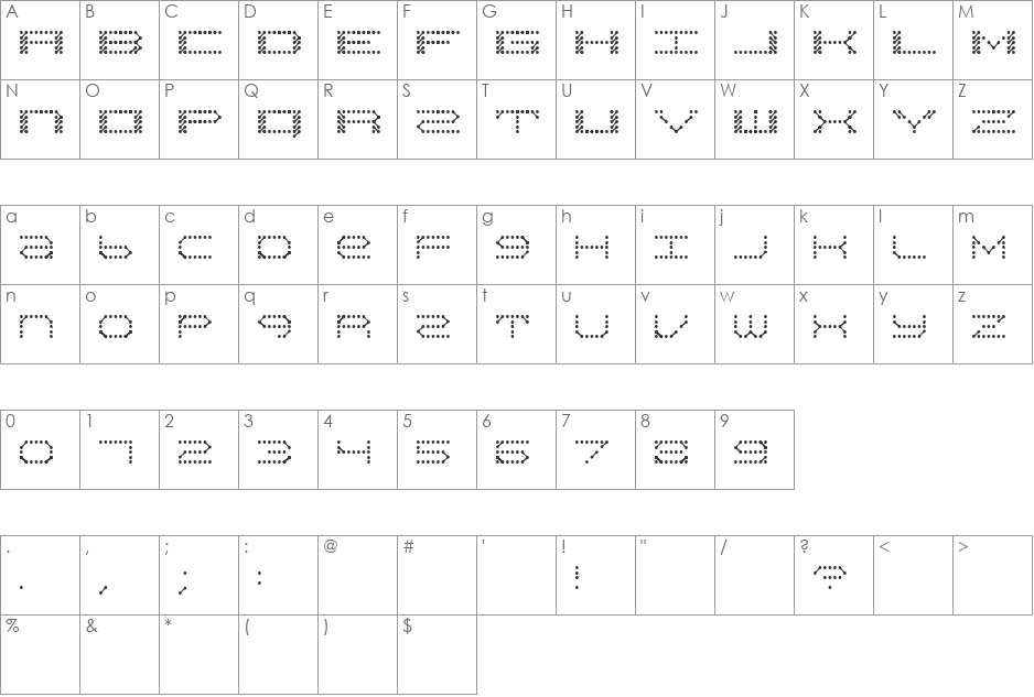 QZ Teletype II font character map preview