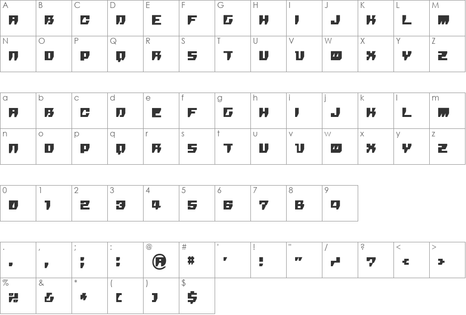 R.P.G. KATAKANA font character map preview