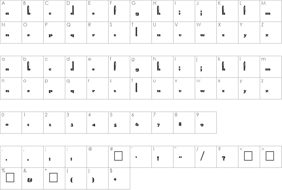 RabbitEars font character map preview