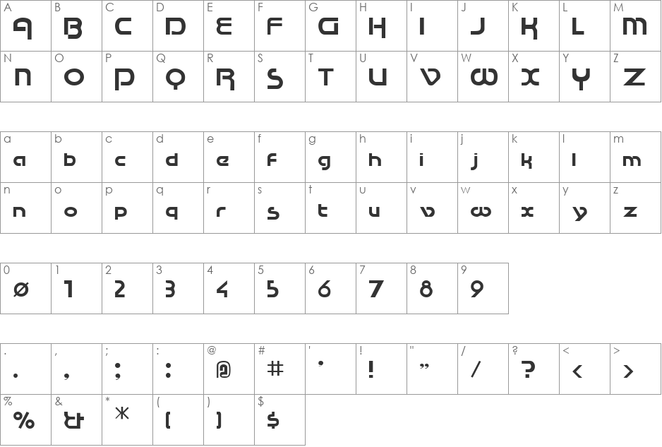 RaceTracSSK font character map preview
