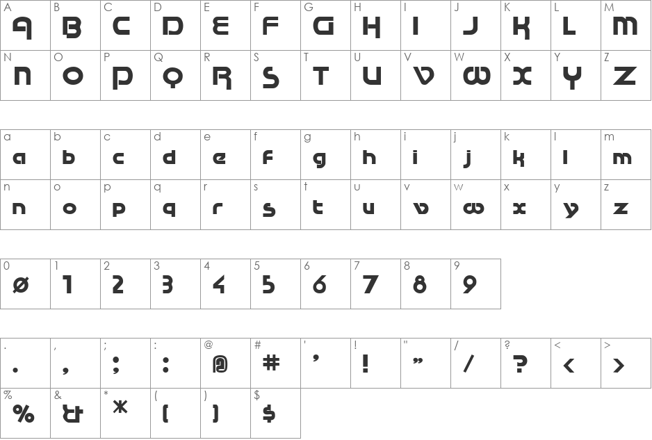 RaceTracSSK font character map preview