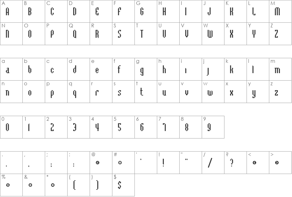 BadlocICG font character map preview