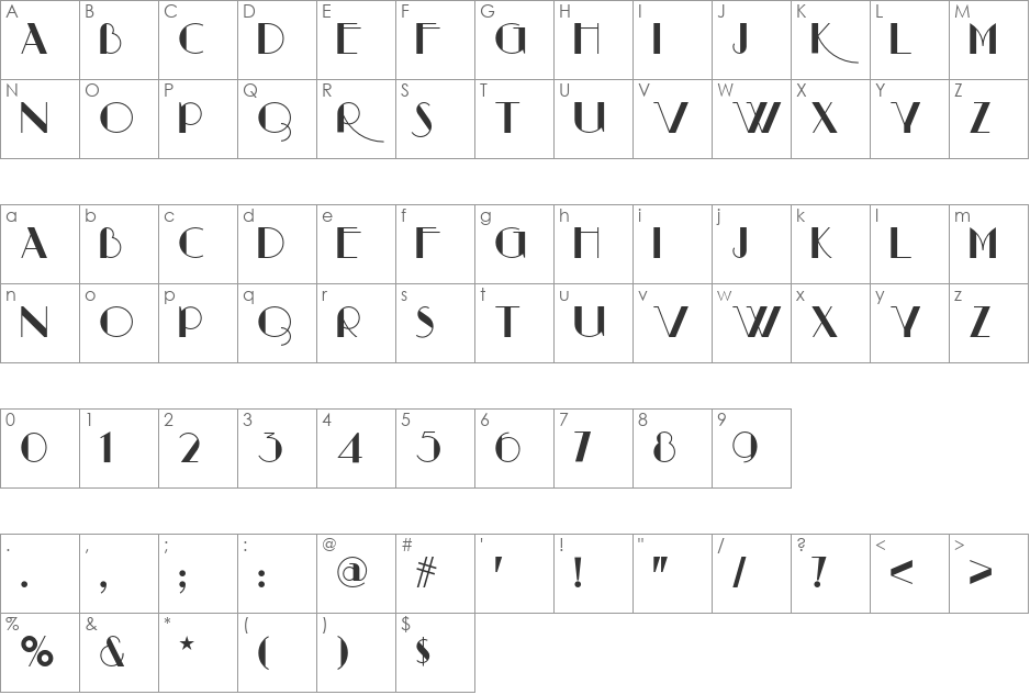 Raconteur NF font character map preview