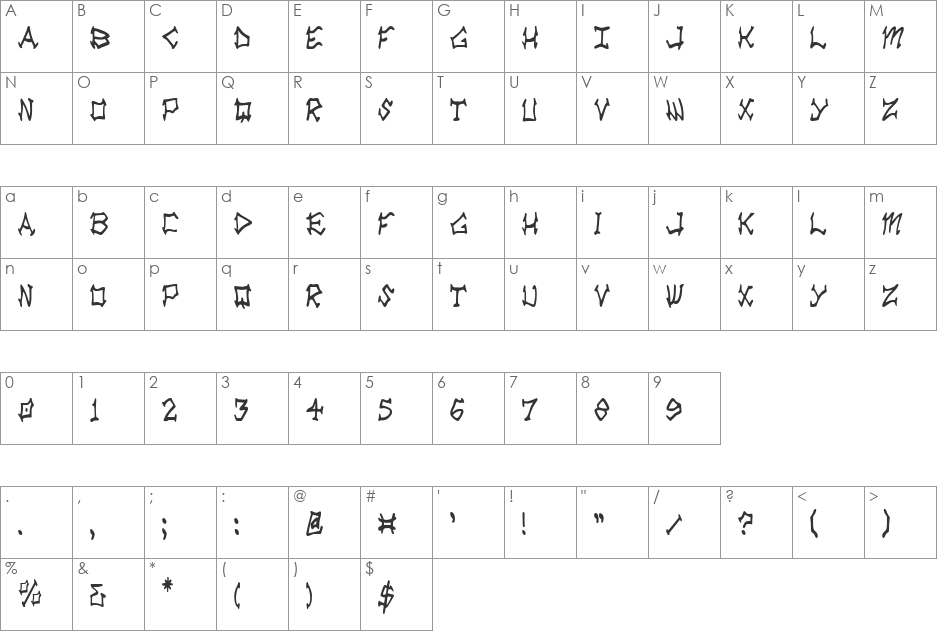 Rad Zad Condensed font character map preview