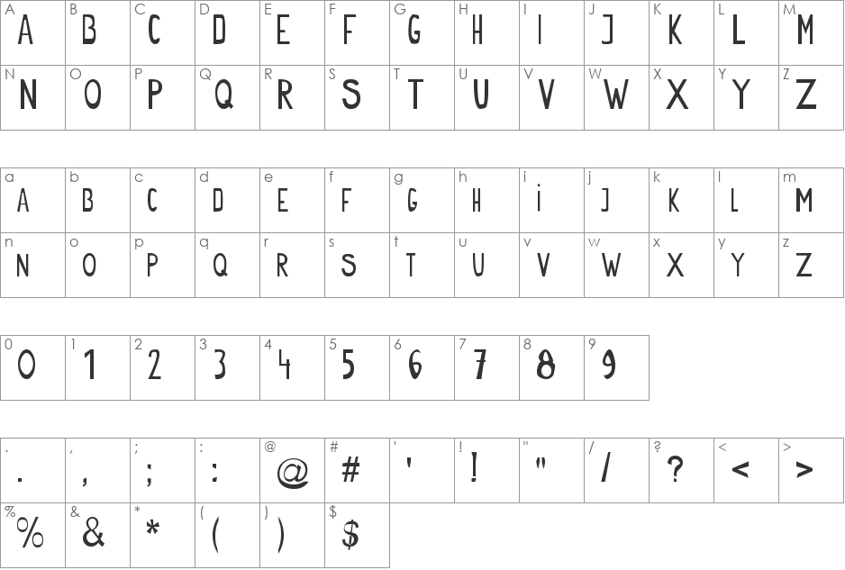 radar_two font character map preview