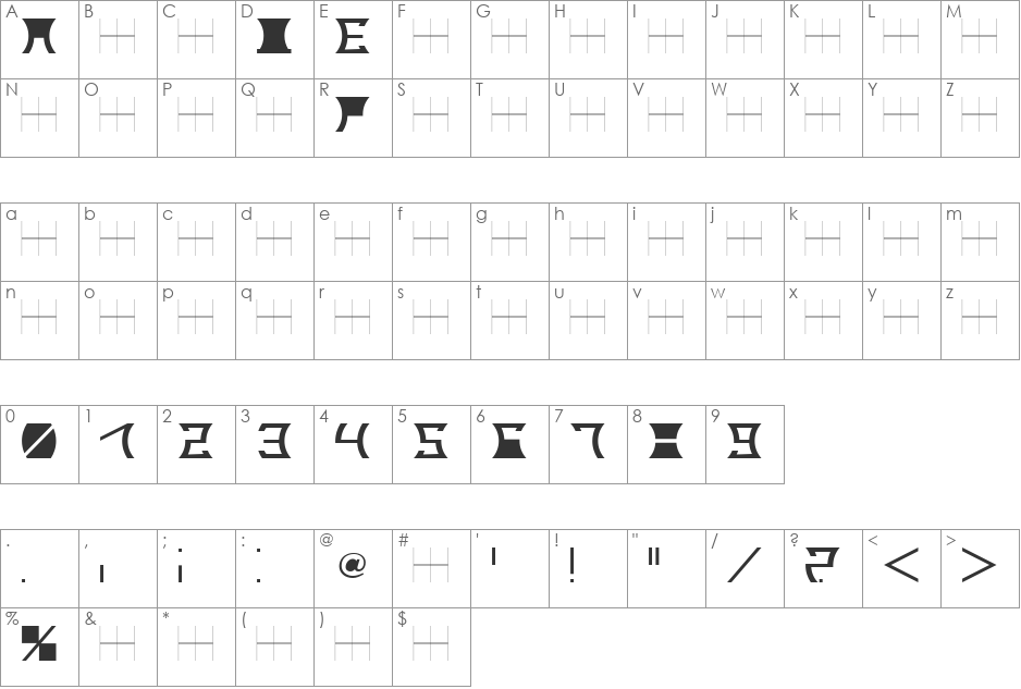 RADE_21 font character map preview