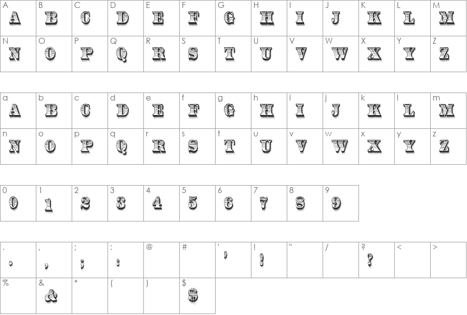 RadiantAntique font character map preview