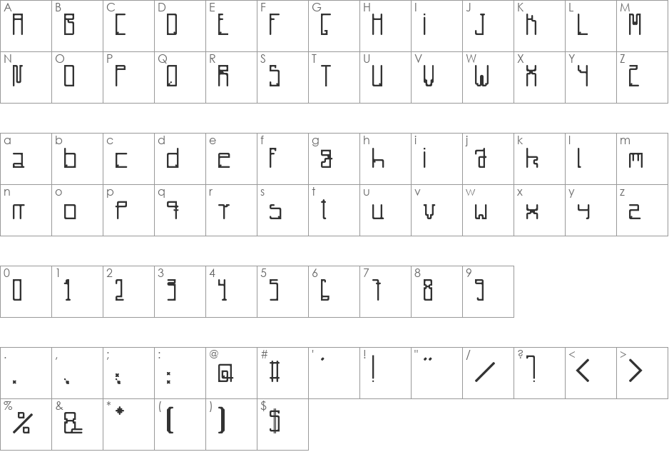 Radiare font character map preview