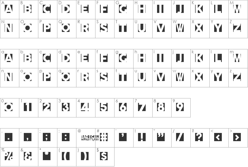 radicalblock font character map preview