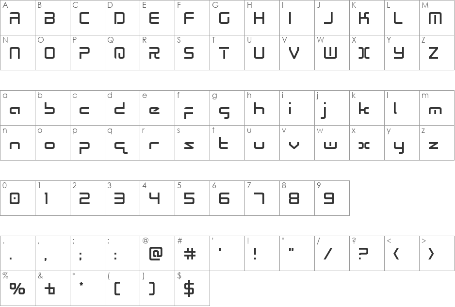 Radio Space Semi-Italic font character map preview
