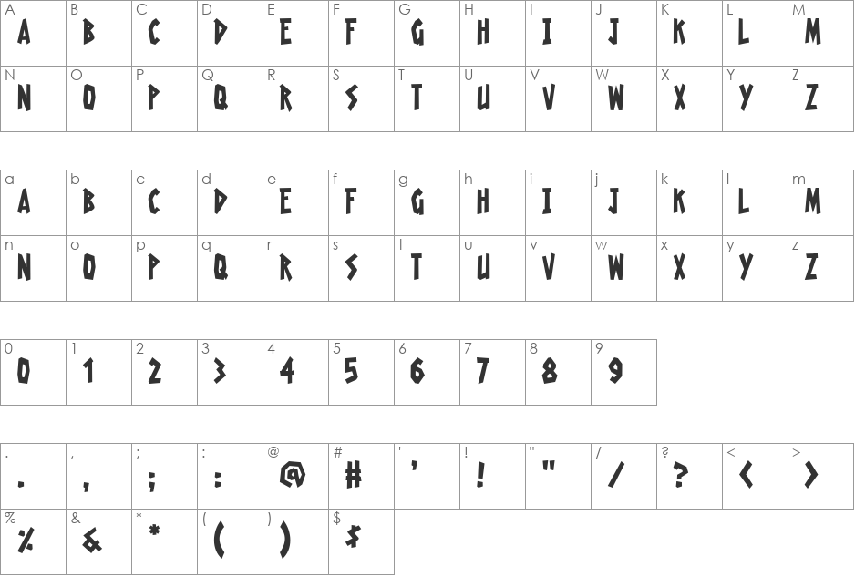 Radioactive Granny font character map preview