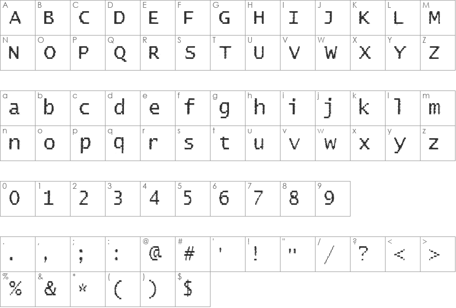 BadPad Distressed font character map preview
