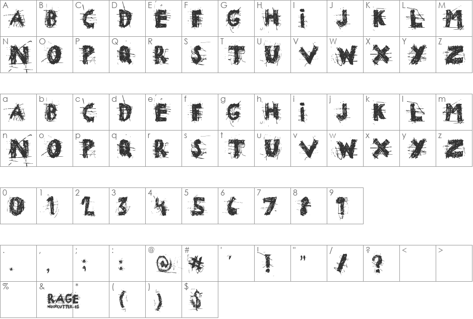 rage font character map preview