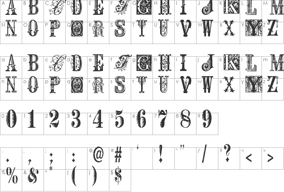 Rage font character map preview
