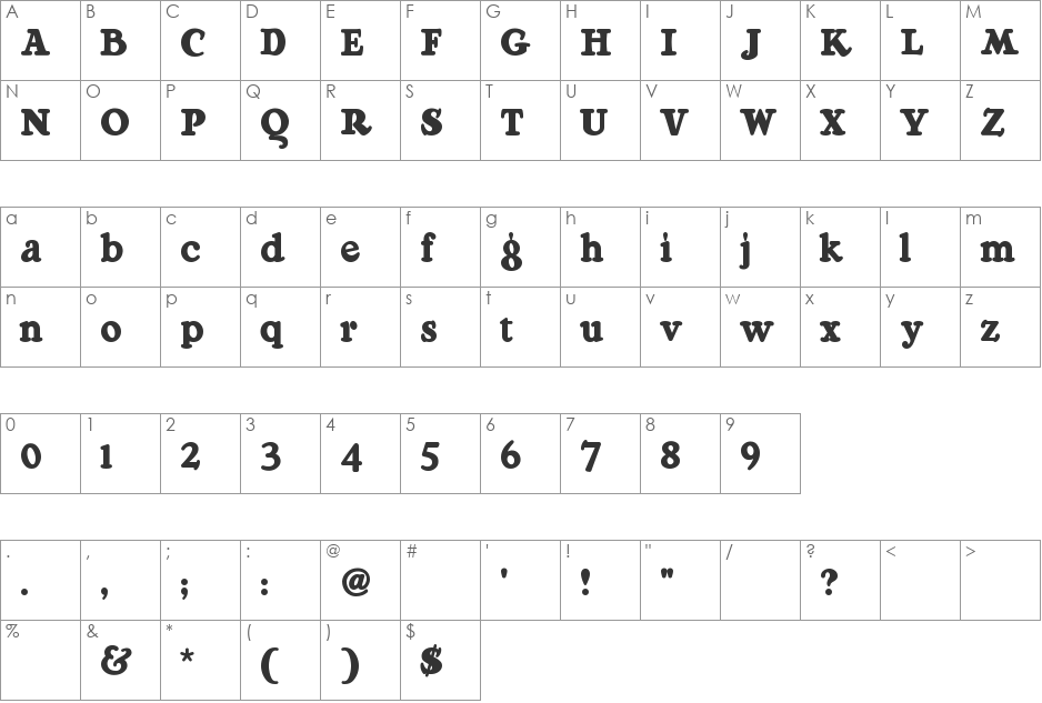 RaggMoppRegular font character map preview