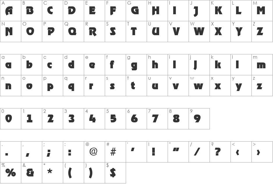 Ragtime-Heavy font character map preview