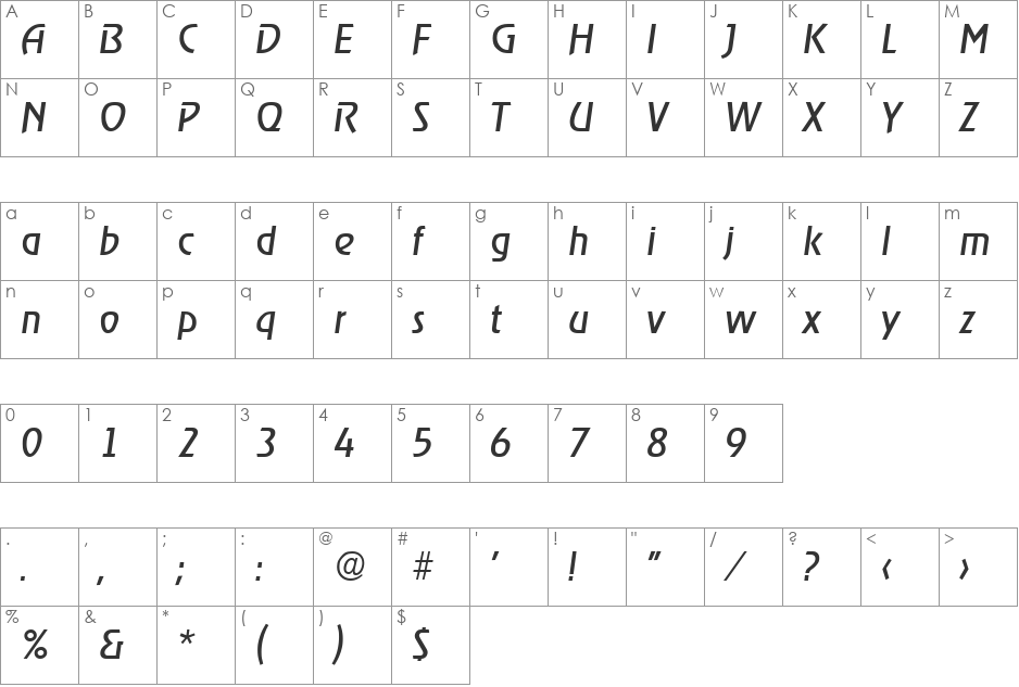 Ragtime-RegularIta font character map preview