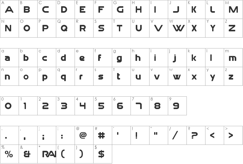 Rai Text 1983 Lowercase font character map preview